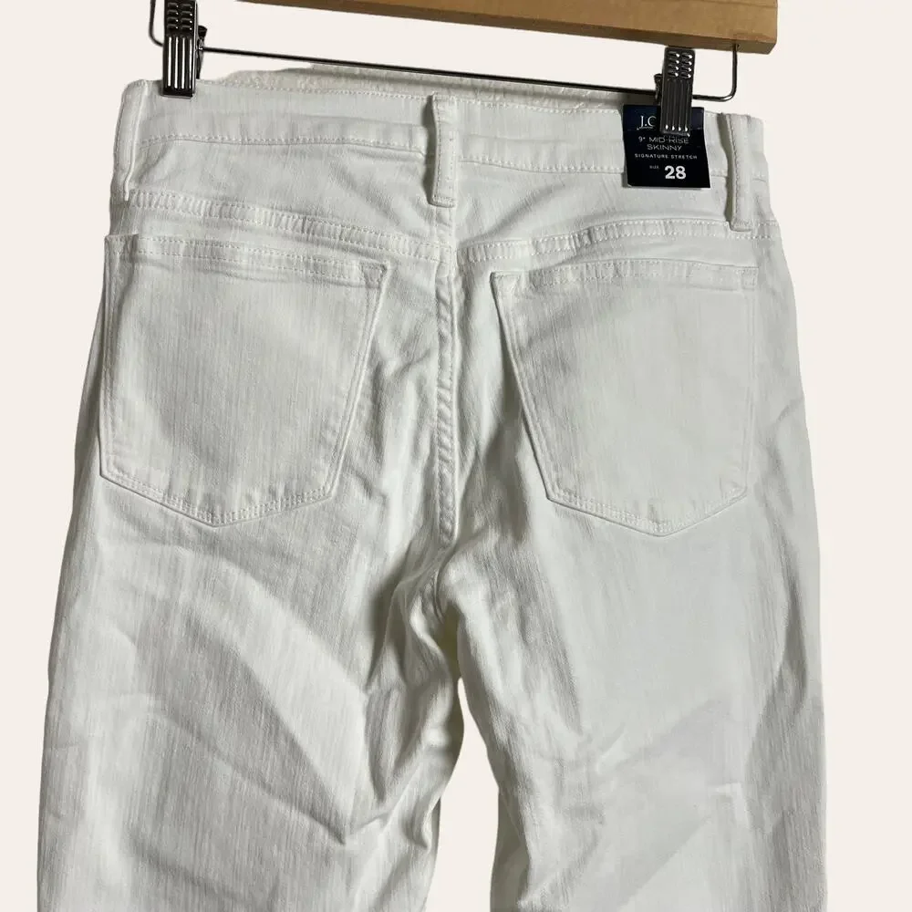 J.Crew 9” Mid-Rise White Skinny Jeans Size 28